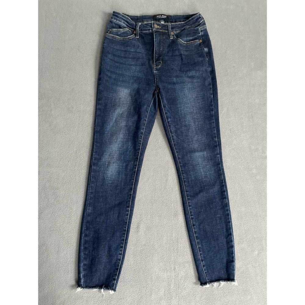 Womens Judy Blue Dark Wash Blue Denim‎ Ankle Jeans Raw Hem Stretch Skinny  11/30